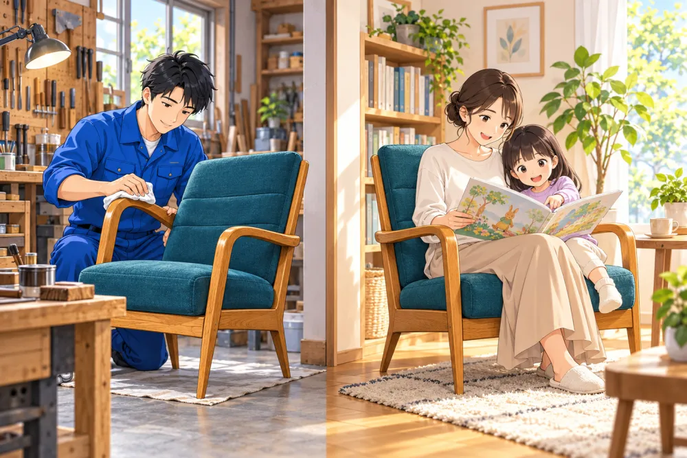 手入れされた椅子が次の家族の読書の時間に活かされるイメージ